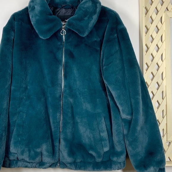 Hollister Faux Fur Teal Jacket M - Picture 2 of 12